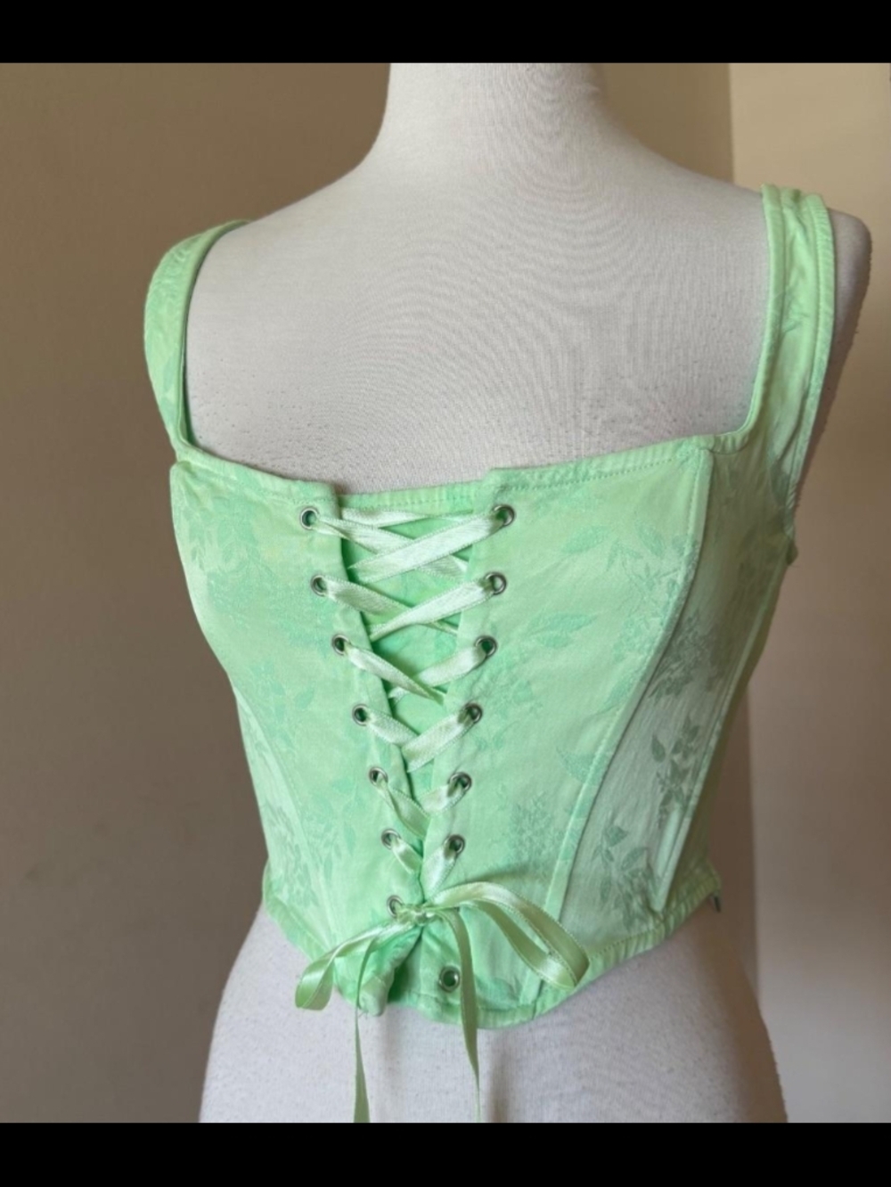 Bridgerton Green Brocade Lace-Up Corset (Stradivarius)